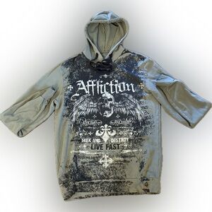Affliction Oracle PO Gray and Black Graphic Hoodie | Sz M